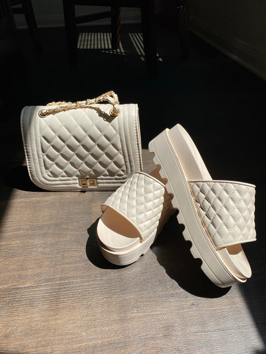 Nude quilted sandal set